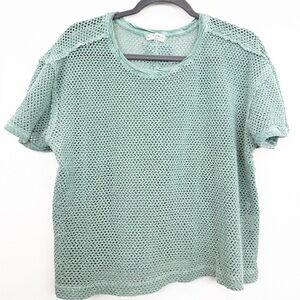Free People We The Free Fishnet Sheer Short Sleeve Teal Top Size Large